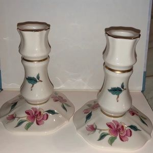 Lenox Painted Floral & Gold Trim Candle Sticks